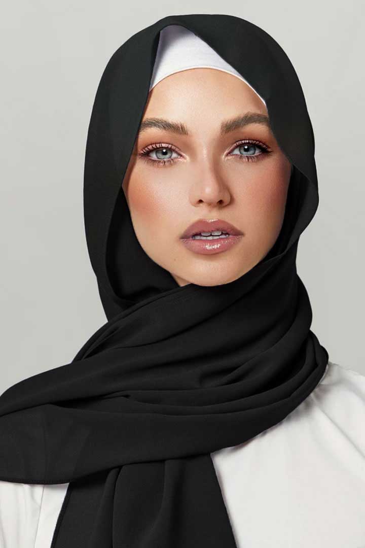 Premium Chiffon Hijab - Black - Model