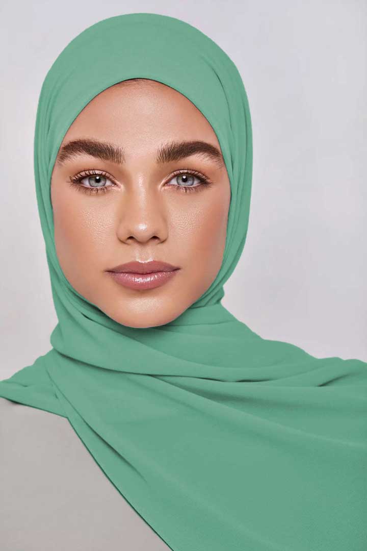 Premium Chiffon Hijab - Granite Green - Model