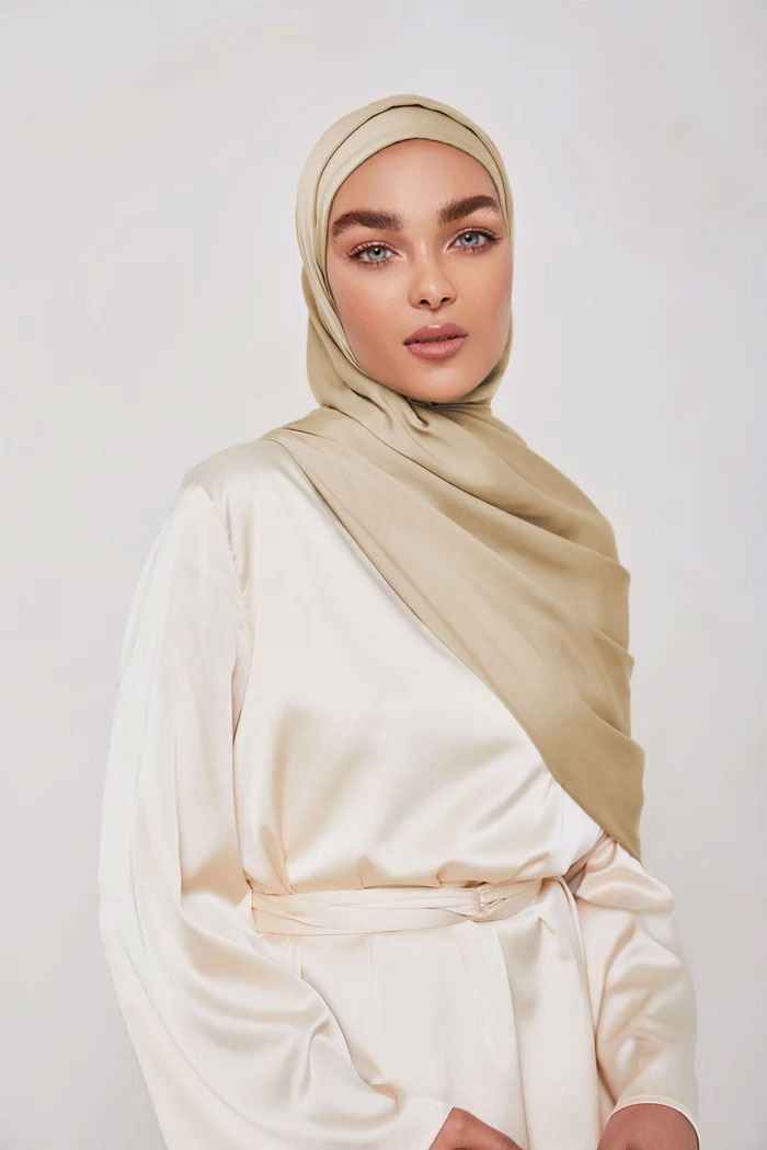 Satin Hijab - Smooth Gold - Model