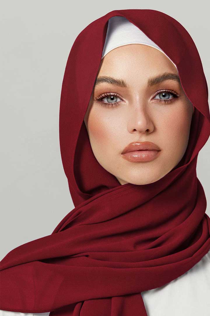 Premium Chiffon Hijab - Biking Red - Model