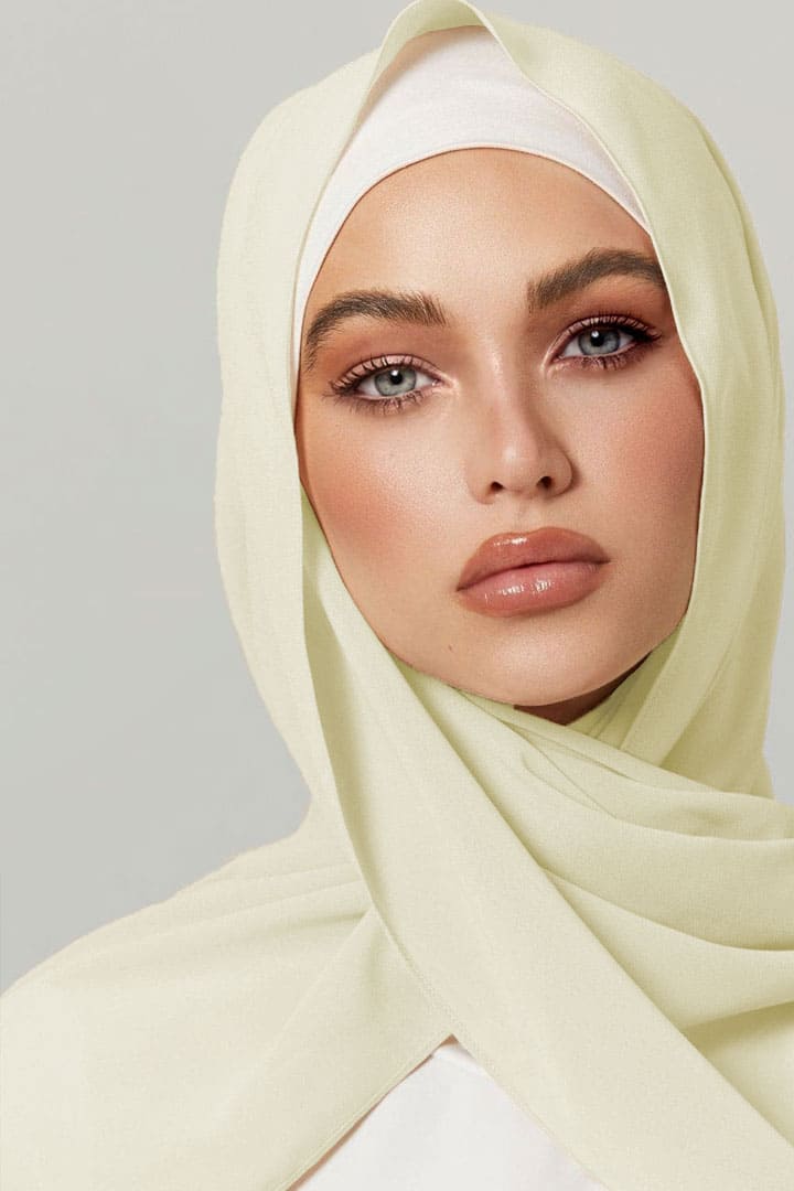 Premium Chiffon Hijab - Cream - Model