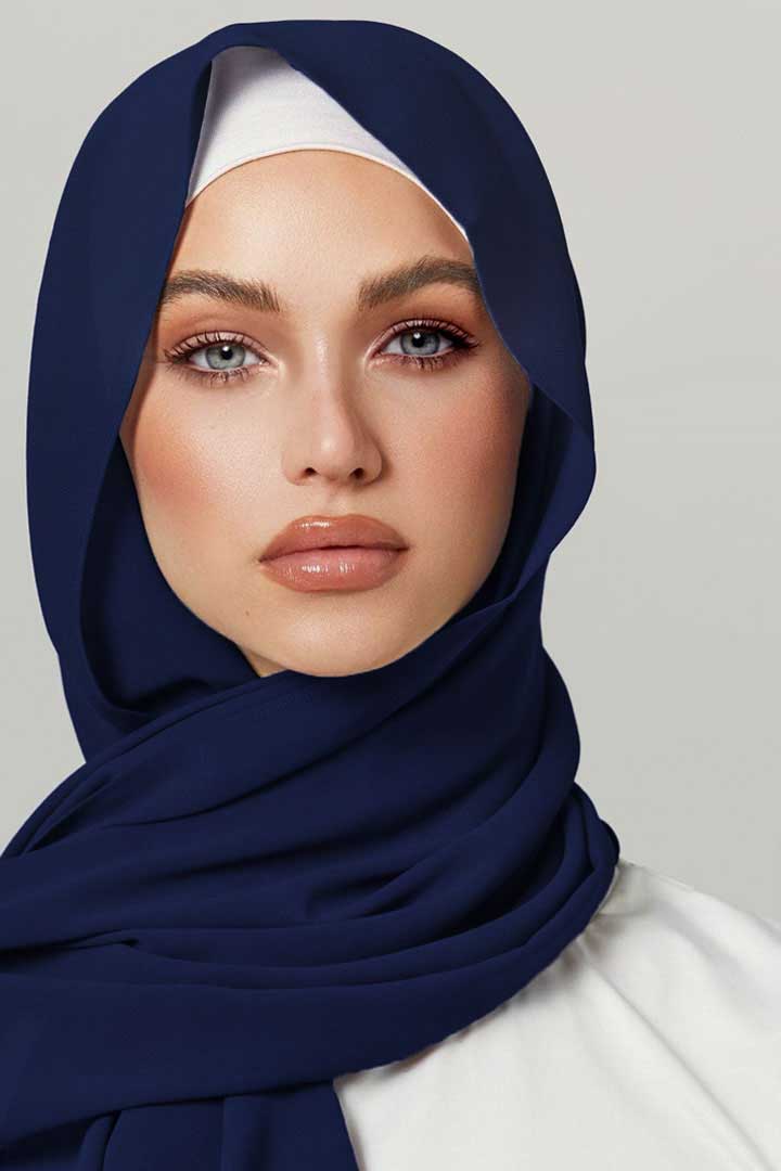 Premium Chiffon Hijab - Dark Blue - Model