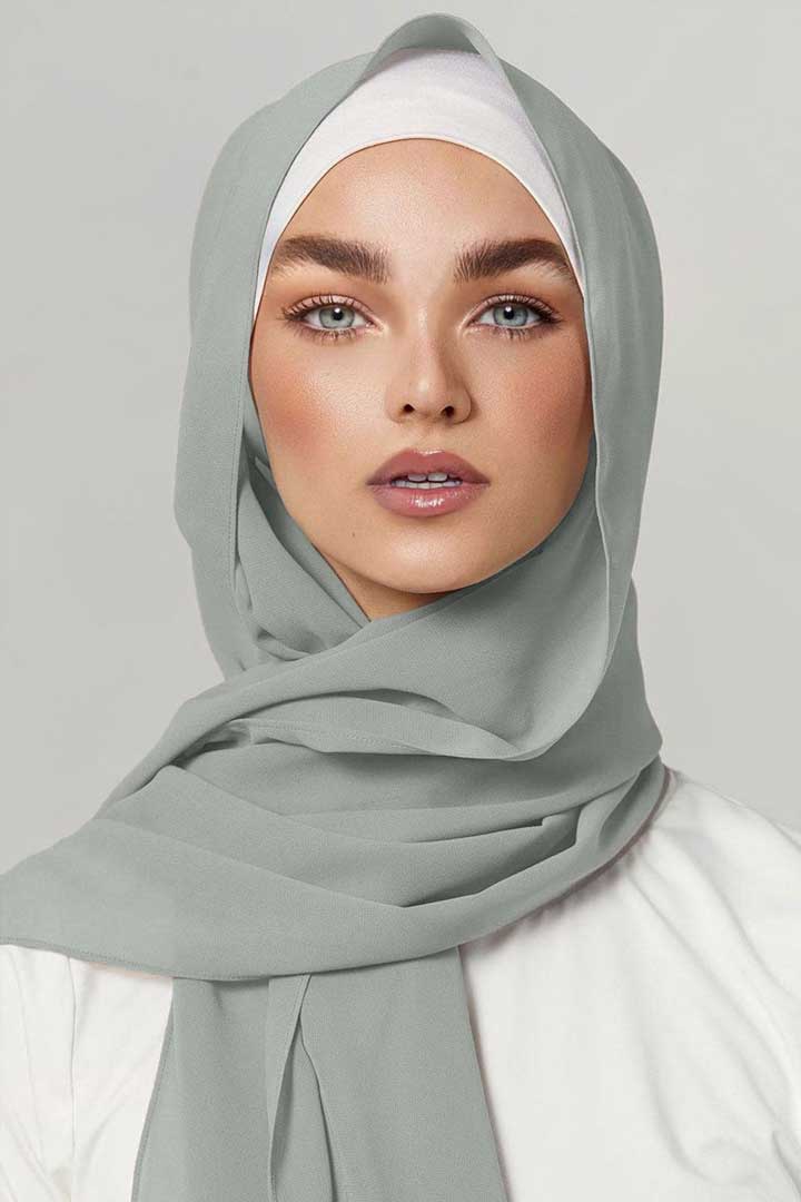 Premium Chiffon Hijab - Grey - Model