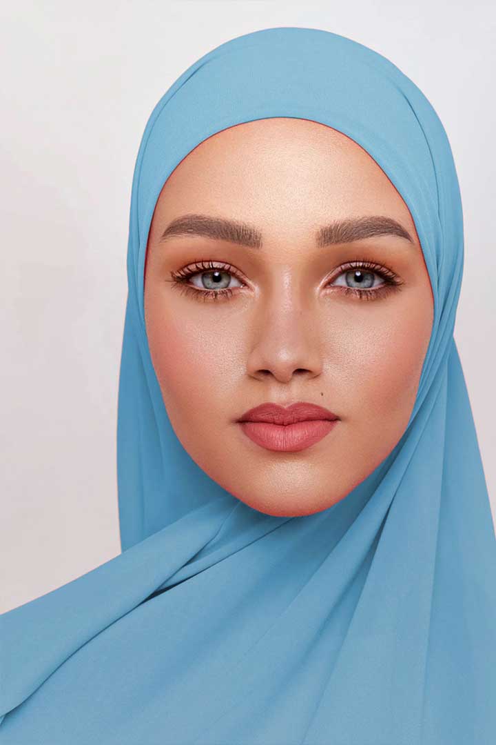 Premium Chiffon Hijab - Placid Blue - Model