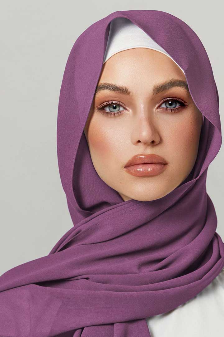 Premium Chiffon Hijab - Purple - Model