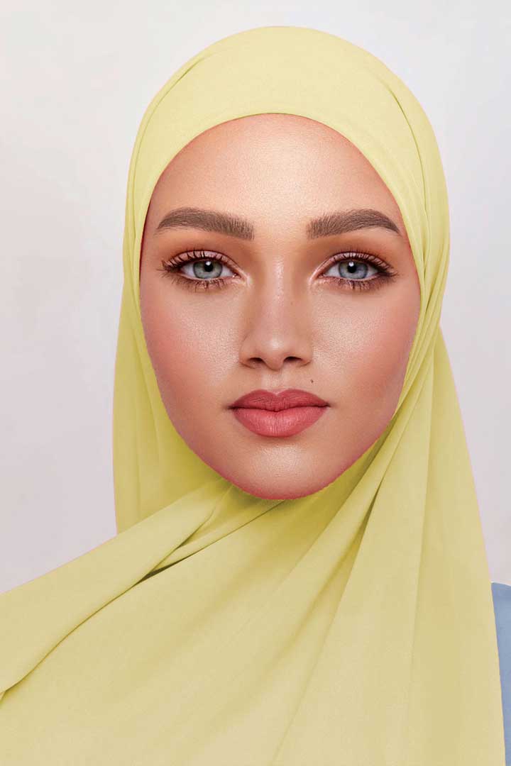 Premium Chiffon Hijab - Yellow - Model