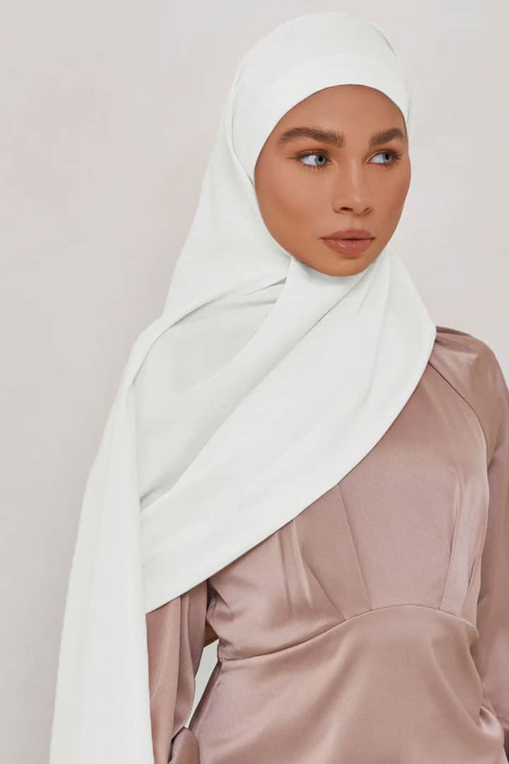Shiny Satin Hijab - White - Model