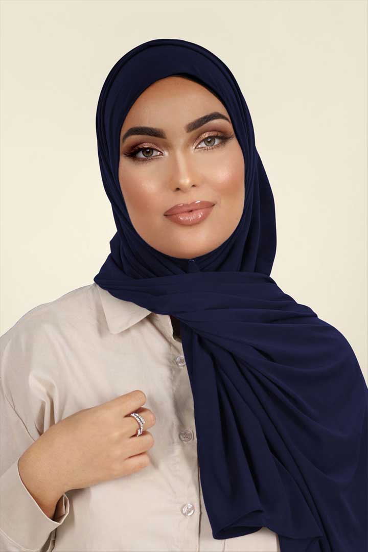Luxury Jersey Hijab - Nautical Blue - Model