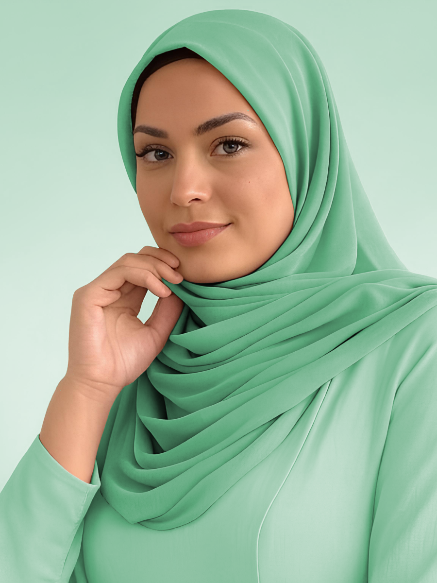 Chiffon Hijab - Granite Green Model